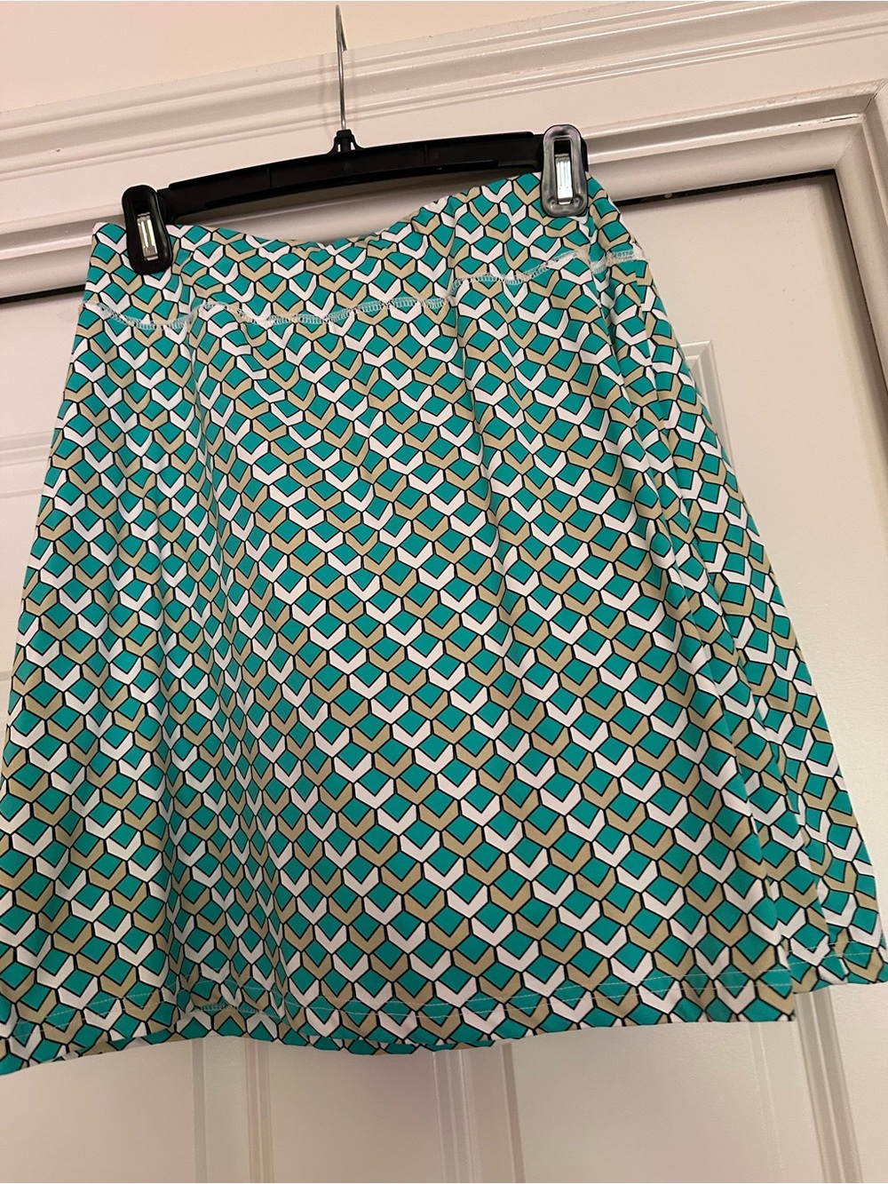 Patterned A-Line Skort in Teal, White & Tan